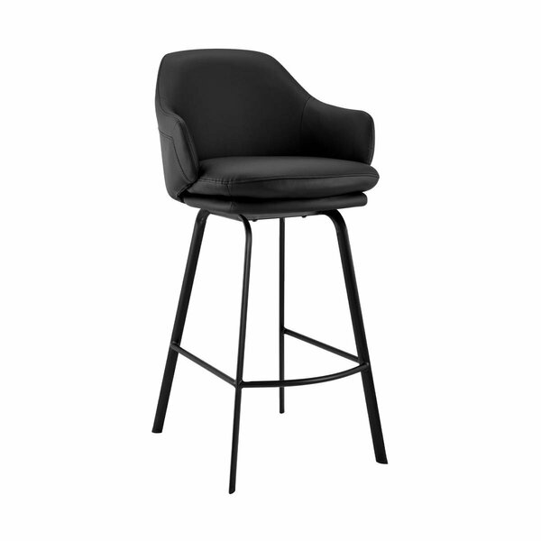 Homeroots 26 in. Faux Leather & Black Metal Swivel Counter Stool Black 476903